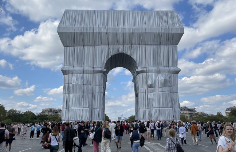 Christo’s final project, L’Arc de Triomphe, Wrapped, on view in Paris for 16 days in September, 2021. Photo by Laura Worth.
