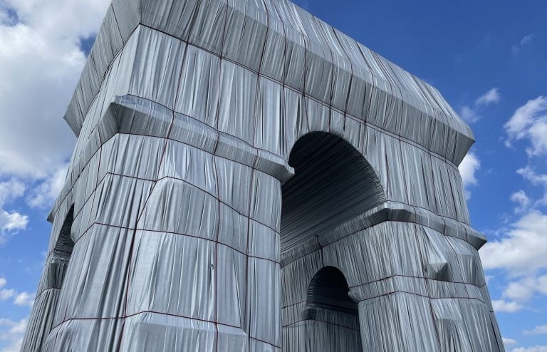 Christo’s final project, L’Arc de Triomphe, Wrapped, on view in Paris for 16 days in September, 2021. Photo by Laura Worth.