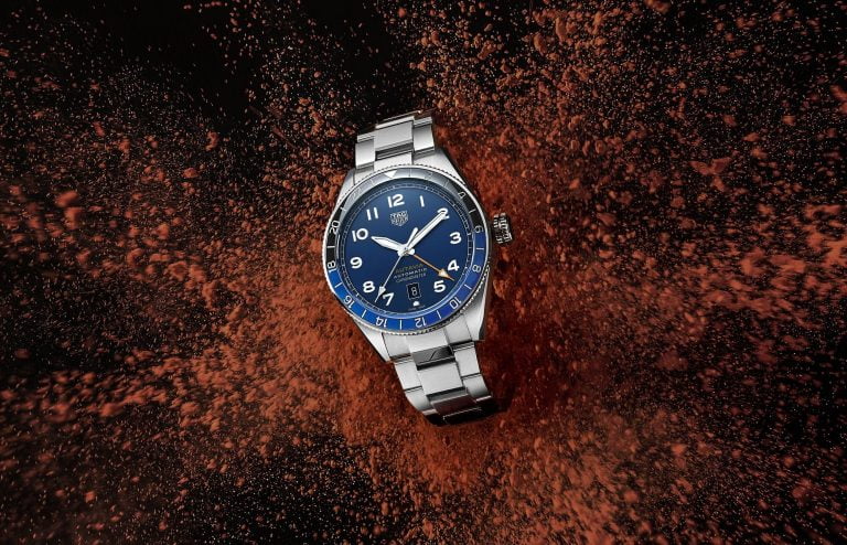 Autavia 60th Anniversary GMT 3 Hands. Imagery courtesy of TAG Heuer.