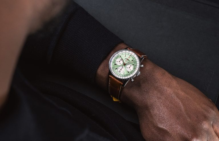 Breitling Navitimer B01 Chronograph 41_mint-green dial and gold-brown alligator leather strap_Ref. AB0139211L1P1- Imagery courtesy of Breitling