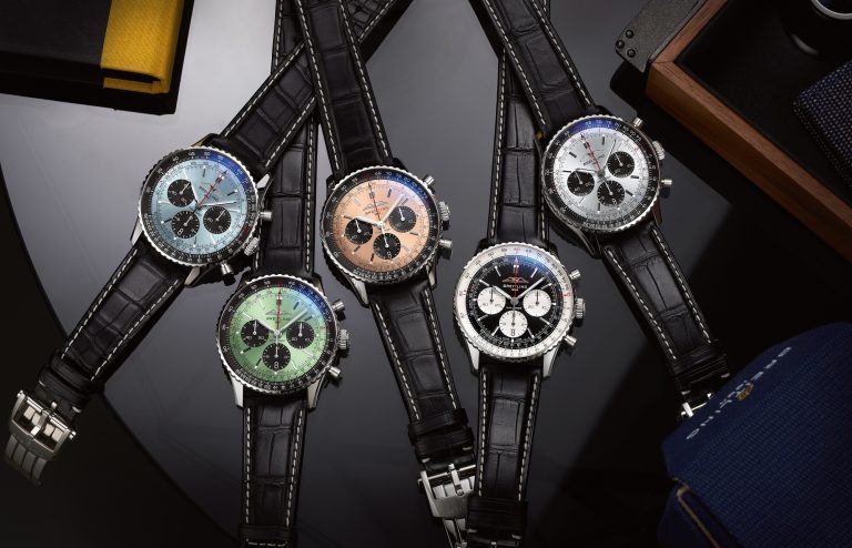 Breitling's new Navitimer B01 Chronograph 43_References AB0138241C1P1 (ice-blue), AB0138241L1P1 (mint-green), AB0138241K1P1 (copper-colored), AB0138211B1P1 (black) and AB0138241G1P1(silver-colored)_RGB - Imagery courtesy of Breitling