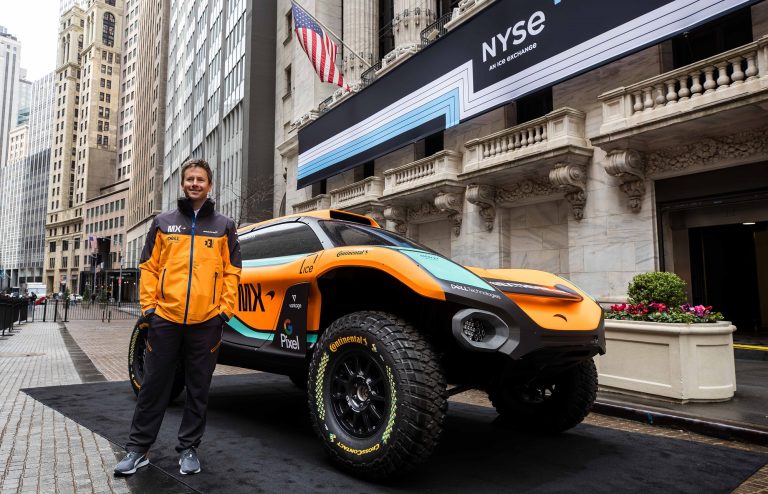 Tanner Foust, Driver, outside of the NYSE - Photography courtesy of NYSE, provided by McLaren Racing