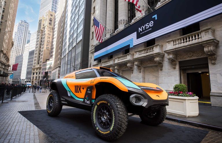 The McLaren racer, clad in ICE livery, outside of the NYSE - Photography courtesy of NYSE, provided by McLaren Racing