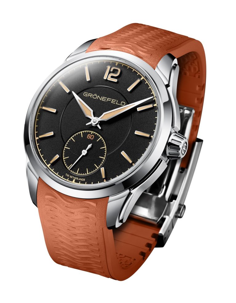 Grönefeld 1969 DeltaWorks - Black Colorway in Steel with Steel Sides and Orange Strap - Imagery courtesy of Grönefeld