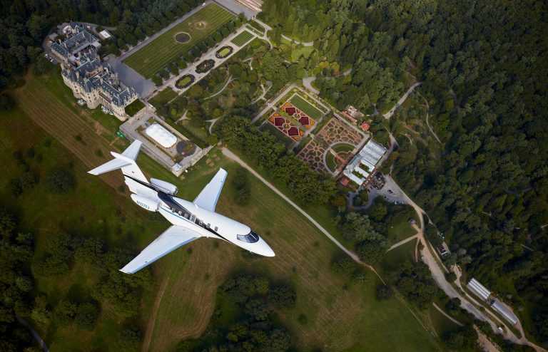 PC-24 aerial flying over the Biltmore Estate, NC. Imagery courtesy of Pilatus Aircraft Ltd.