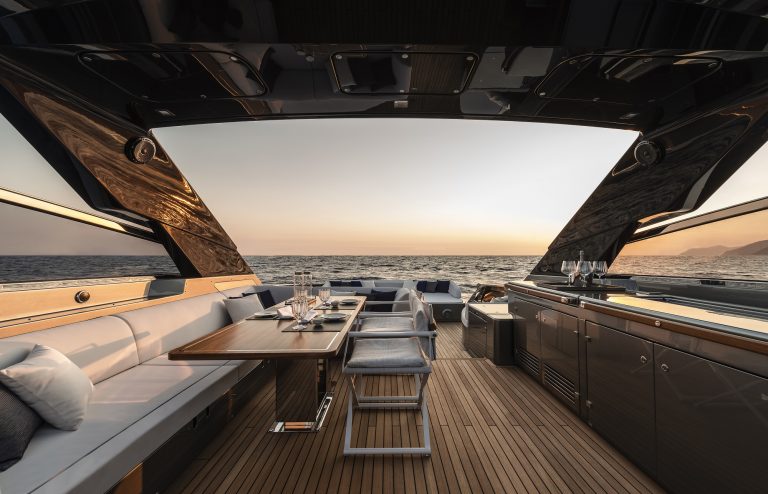 Riva 76 Bahamas top deck dining area- Imagery courtesy of Leonardo Andreoni